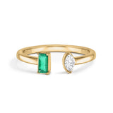 Lab Grown Emerald and Diamond Toi et Moi Open Promise Ring