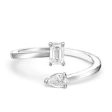 Lab Grown Pear and Emerald Cut Diamond Toi et Moi Promise Ring