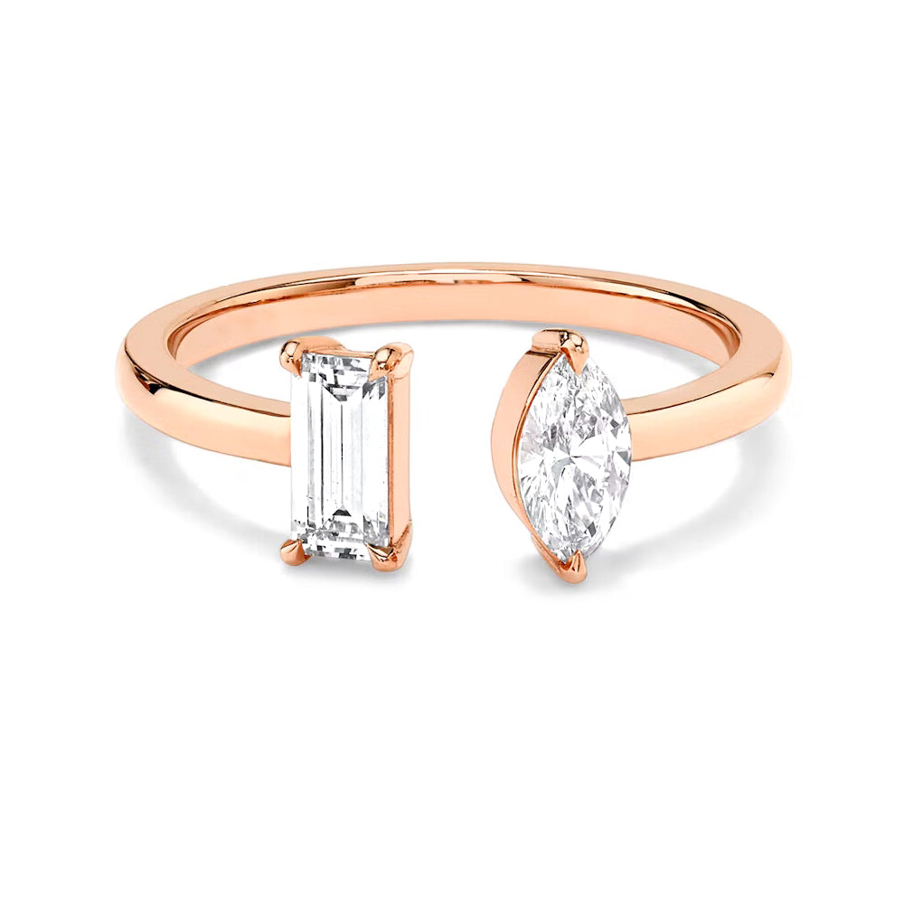 Baguette and Marquise Lab Grown Diamond Toi et Moi Promise Ring