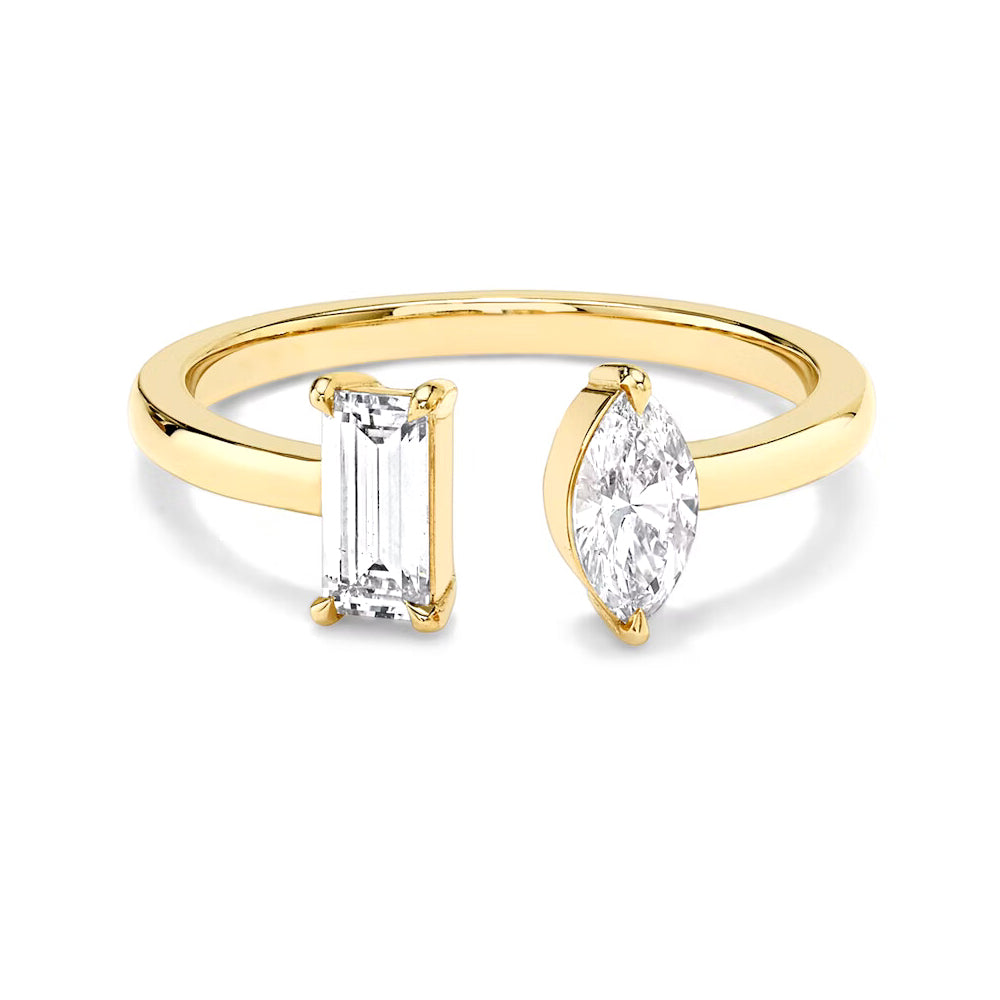 Baguette and Marquise Lab Grown Diamond Toi et Moi Promise Ring