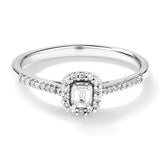 Halo Emerald Cut Lab Grown Diamond Promise Ring