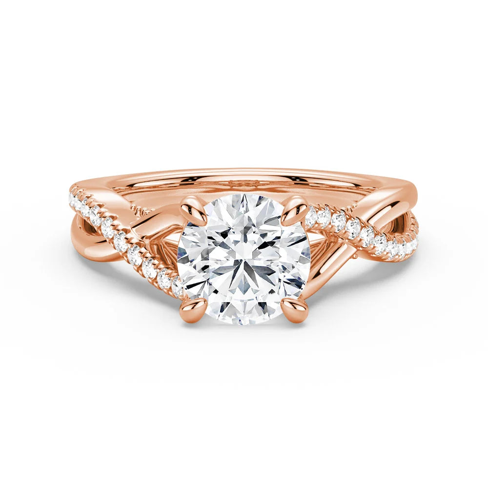 Round Moissanite Twisted Band Engagement Ring with Hidden Accents