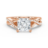 Princess Cut Moissanite Twisted Band Engagement Ring with Hidden Accents