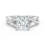 Princess Cut Moissanite Twisted Band Engagement Ring with Hidden Accents