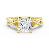 Princess Cut Moissanite Twisted Band Engagement Ring with Hidden Accents