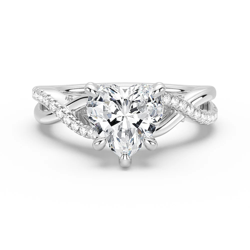 Heart Shaped Moissanite Twisted Band Engagement Ring with Hidden Accents