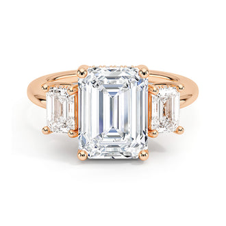 Hidden Halo Emerald Cut Three Stone Moissanite Engagement Ring