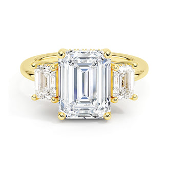 Hidden Halo Emerald Cut Three Stone Moissanite Engagement Ring