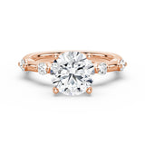 Round Cut Moissanite Ring with Diamond Spaced Band and Hidden Halo