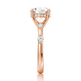 Round Cut Moissanite Ring with Diamond Spaced Band and Hidden Halo