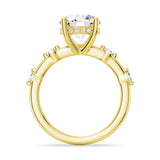 Round Cut Moissanite Ring with Diamond Spaced Band and Hidden Halo