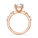 Round Cut Moissanite Ring with Diamond Spaced Band and Hidden Halo