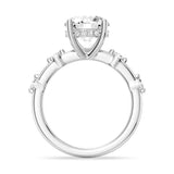 Round Cut Moissanite Ring with Diamond Spaced Band and Hidden Halo