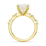 Princess Cut Moissanite Ring with Diamond Spaced Band and Hidden Halo