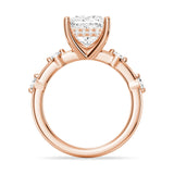 Princess Cut Moissanite Ring with Diamond Spaced Band and Hidden Halo