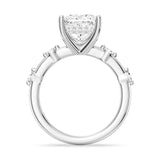 Princess Cut Moissanite Ring with Diamond Spaced Band and Hidden Halo