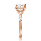 Princess Cut Moissanite Ring with Diamond Spaced Band and Hidden Halo