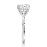 Princess Cut Moissanite Ring with Diamond Spaced Band and Hidden Halo