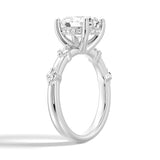 Oval Cut Moissanite Ring with Diamond Spaced Band and Hidden Halo
