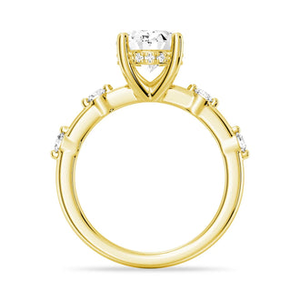 Oval Cut Moissanite Ring with Diamond Spaced Band and Hidden Halo