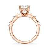 Oval Cut Moissanite Ring with Diamond Spaced Band and Hidden Halo