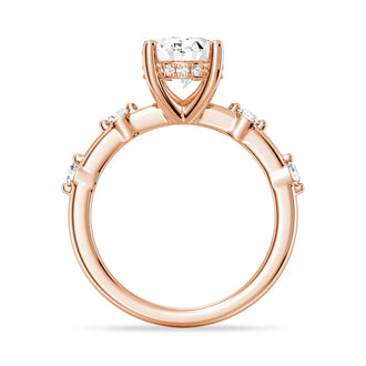 Oval Cut Moissanite Ring with Diamond Spaced Band and Hidden Halo