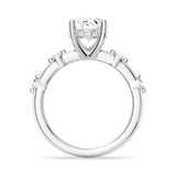 Oval Cut Moissanite Ring with Diamond Spaced Band and Hidden Halo