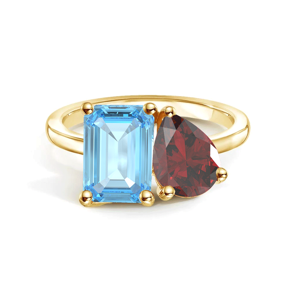 Toi et Moi Personalized Aquamarine Birthstone Anniversary Ring