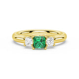 Lab Grown Emerald and Princess Cut Diamond Three Stone Ring