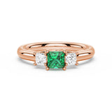 Lab Grown Emerald and Princess Cut Diamond Three Stone Ring