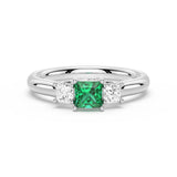 Lab Grown Emerald and Princess Cut Diamond Three Stone Ring