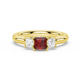 Lab Grown Ruby and Princess Cut Diamond Three Stone Ring