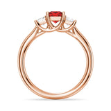 Lab Grown Ruby and Princess Cut Diamond Three Stone Ring