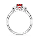 Lab Grown Ruby and Princess Cut Diamond Three Stone Ring