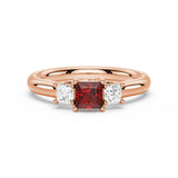 Lab Grown Ruby and Princess Cut Diamond Three Stone Ring