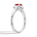 Lab Grown Ruby and Princess Cut Diamond Three Stone Ring