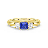 Lab Grown Sapphire and Princess Cut Diamond Three Stone Ring