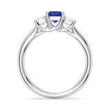 Lab Grown Sapphire and Princess Cut Diamond Three Stone Ring