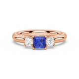 Lab Grown Sapphire and Princess Cut Diamond Three Stone Ring