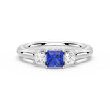 Lab Grown Sapphire and Princess Cut Diamond Three Stone Ring