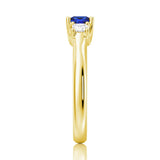 Lab Grown Sapphire and Princess Cut Diamond Three Stone Ring