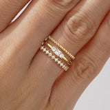Celestial Compass And Princess Lab Diamond Stacking Rings with Beaded Accent Band