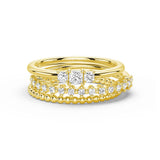 Celestial Compass And Princess Lab Diamond Stacking Rings with Beaded Accent Band