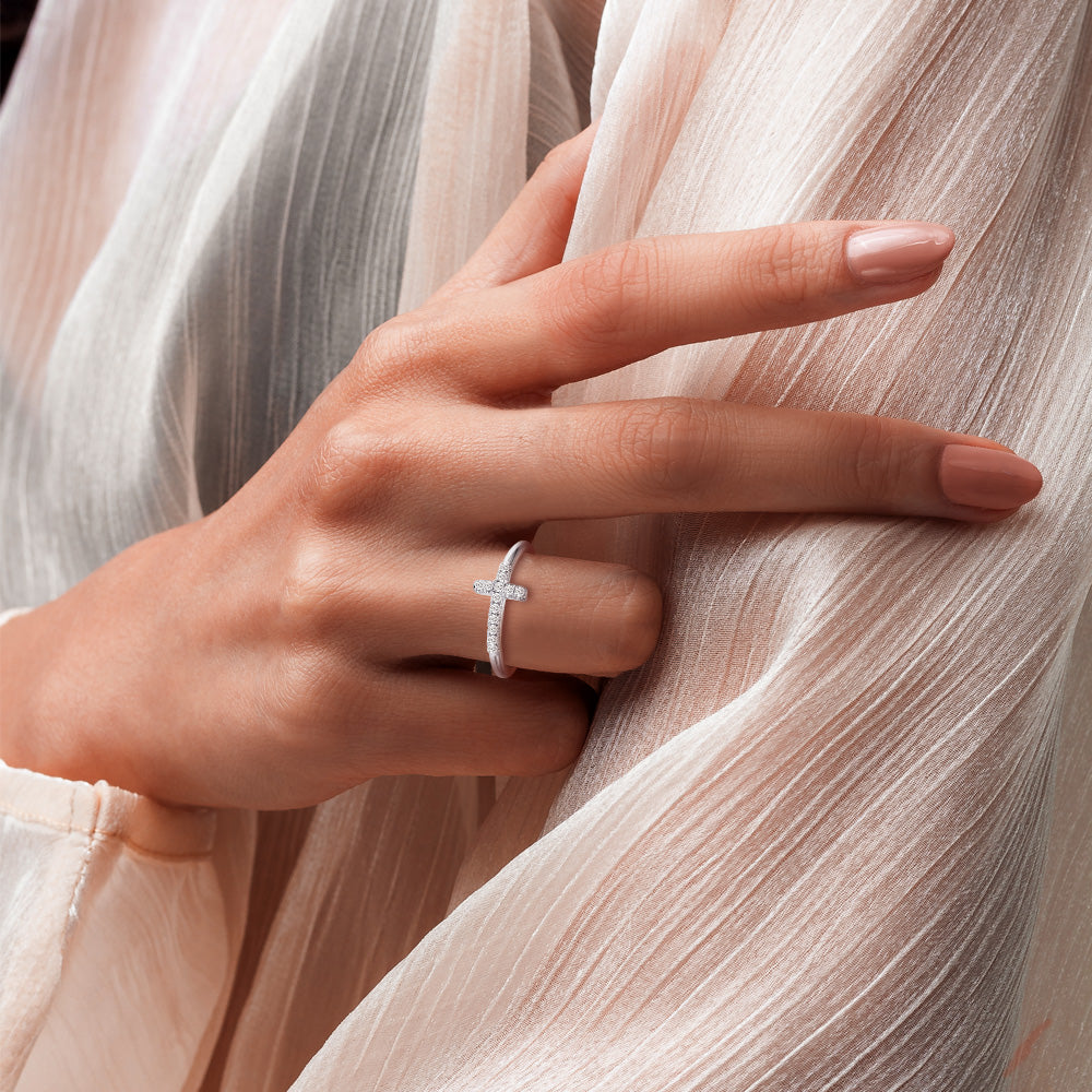 Modern Cross Lab Grown Diamond Accent Ring