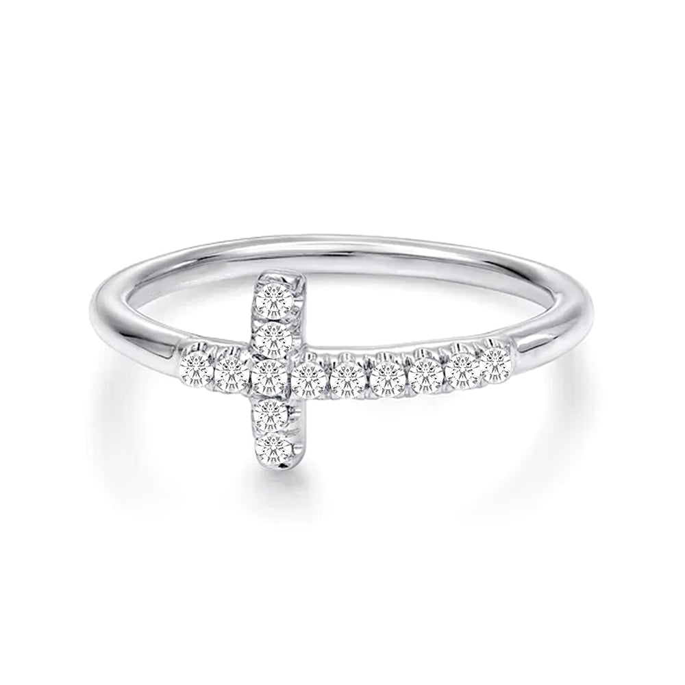 Modern Cross Lab Grown Diamond Accent Ring
