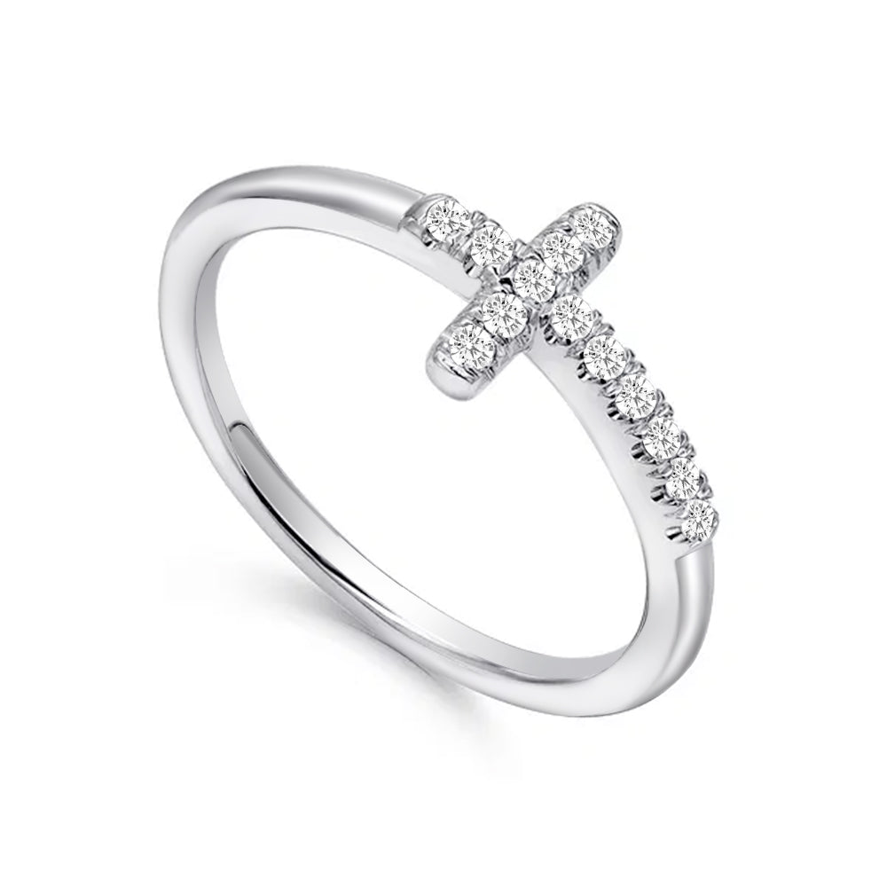 Modern Cross Lab Grown Diamond Accent Ring