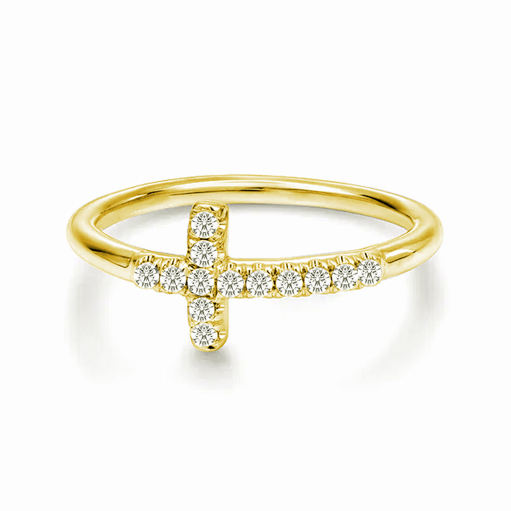 Modern Cross Lab Grown Diamond Accent Ring