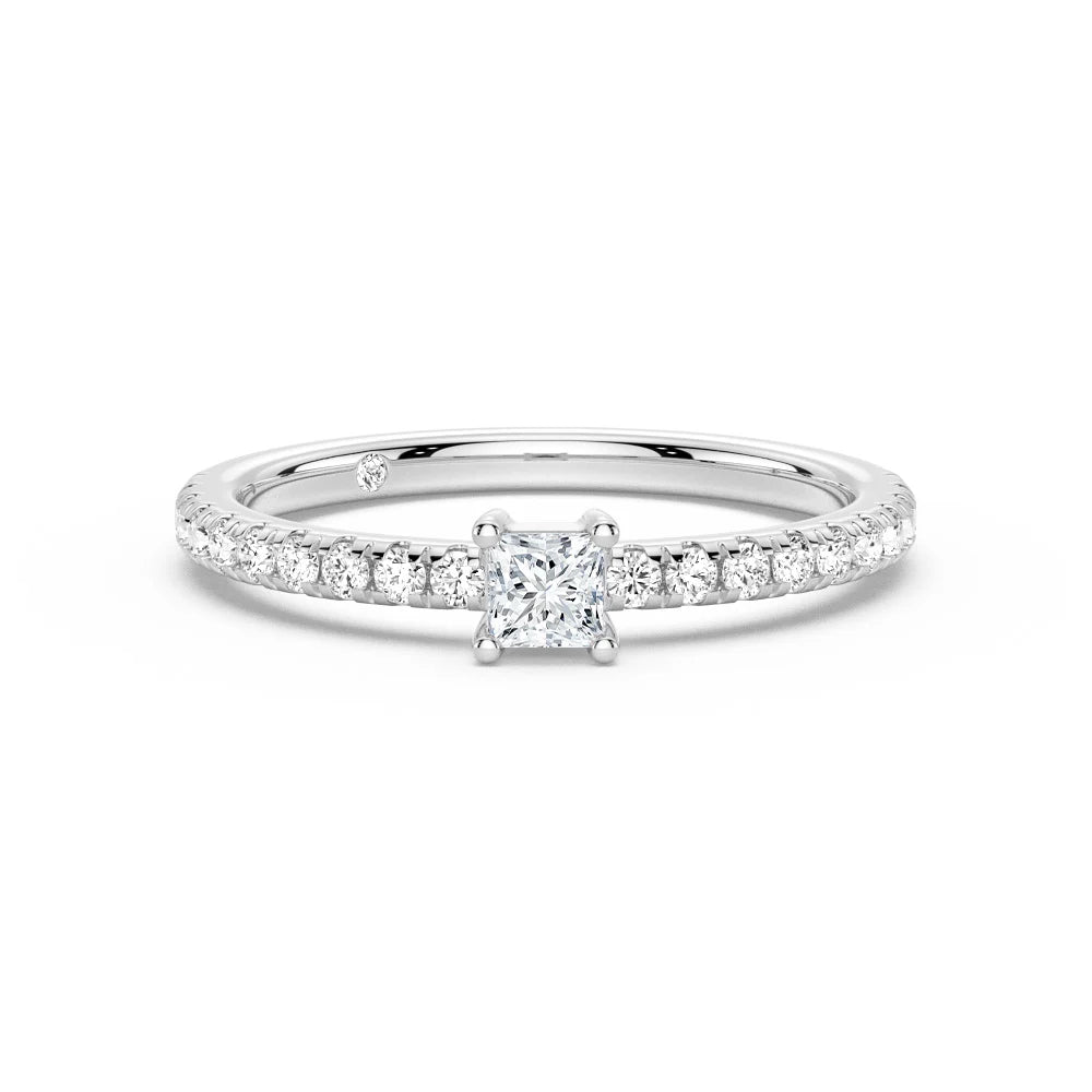 Princess Cut Lab Grown Diamond Promise Ring with Half Eternity Band