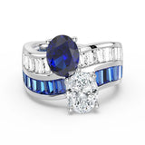 In-Stock Lab Grown Sapphire and Moissanite Crossover Ring