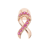 "Faith Over Fear" Ribbon Brooch Pin In Rose Gold With Pavé Pink Sapphires